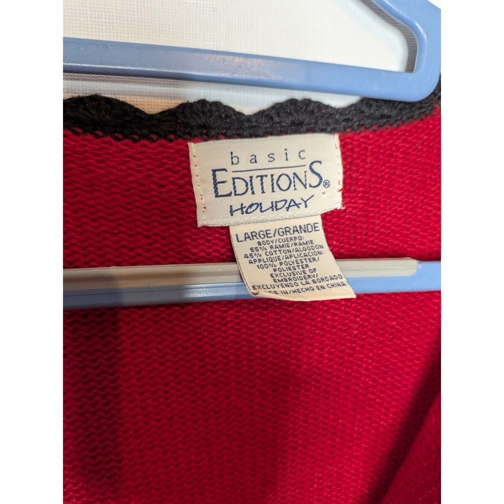 Vtg Granny Core Embroidered Cardigan Sweater Size Large Red Winter Chunky Knit - Picture 4 of 11